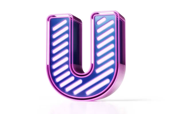 3D引导的排版 网络朋克风格的字母U蓝色和紫色 高质量3D渲染 — 图库照片