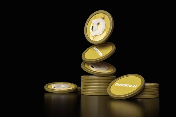 Dogecoin Cryptocurrency Tokens Motion Forming Stacks High Quality Rendering — Stock Photo, Image