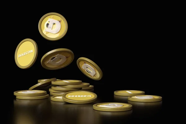 Dogecoin Doge Cryptocurrency Dynamic Illustration Falling Tokens Stacks Coins Isolated — Stock Photo, Image