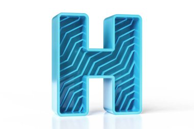 3 boyutlu metalik H harfi mavi ve deniz mavisi renkli. Yazdırma veya web grafik projeleri için 3D tipografi modayı. Yüksek kalite 3B görüntüleme.