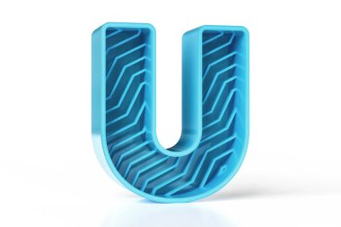 Metalik mavi, 3 boyutlu U harfi. Web ve baskı projeleri için uygun yeni moda modern harf koleksiyonu. Yüksek çözünürlüklü 3B görüntüleme.