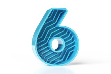 Mavi 3D parlak harf koleksiyonu. Teknoloji ve oyun alanlarında modern bir konsept içinde satış reklamcılığı için tasarlanmış 6 numara. Yüksek çözünürlüklü 3B görüntüleme.