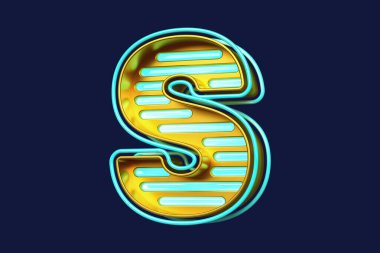 Parlak ve üç boyutlu yazı tipi. Parlak altın ve siyal harf S. Yüksek kalite 3D görüntüleme.