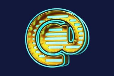 Renkli retro modern e-posta, parlak mavi neon çizgileri olan metalik altınla imzalanmış. Yüksek kalite 3B görüntüleme.