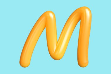 3D render, el yazısıyla yazılmış M harfi turuncu ile. Baskılar, sanat eserleri, ruh hali panoları ve internet reklamları için uygun grafiksel kaynak. Yüksek kalite 3D illüstrasyon.