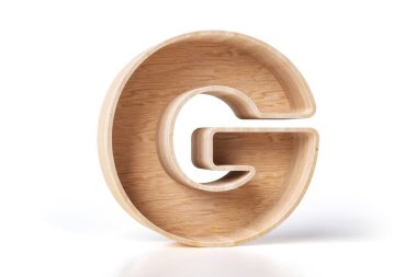 Shelf stili alfabe harfi G doğal çam ağacından yapılmış. Yüksek detaylı 3B görüntüleme.