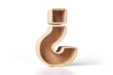 3 boyutlu rafı, doğal damarlı çam ağacından yapılmış bir soru işareti şeklinde. Dekoratif ürünleri sergilemek için ideal. Yüksek kalite 3B görüntüleme.