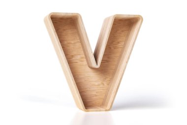 Çam ağacından yapılmış 3 boyutlu tahta oyuk V harfi. Kitapları, dekoratif ürünleri ya da satılık ürünleri sergilemek için tasarım tarzı güzel. Yüksek kalite 3B görüntüleme.