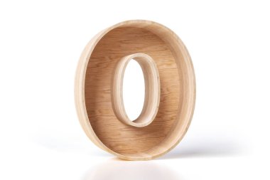 0 rakamı şeklinde boş ahşap vitrin. Ekolojik ürünleri tamamlamak ve reklamını yapmak için ideal. Yüksek kalite 3B görüntüleme.