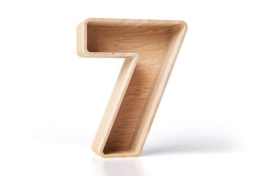 Tahta yazı tipi 3d, numara 7. Ev ya da depo için dekoratif bir fikir. Yüksek çözünürlüklü 3B görüntüleme.