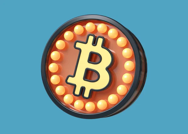 Modern Retro Style Bitcoin Btc Logo Blue Orange Light Bulbs — Stock Photo, Image