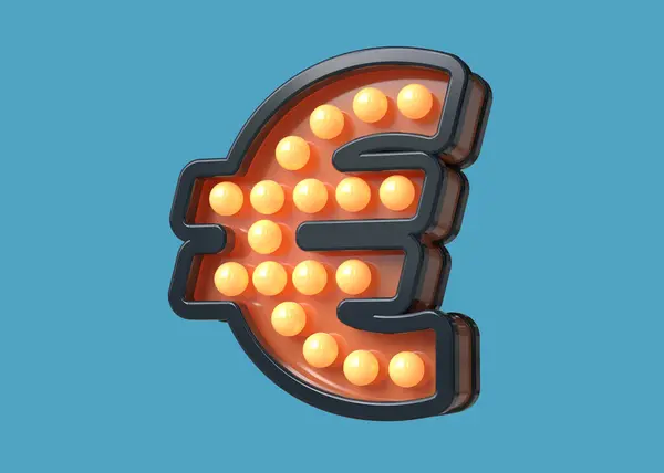 Glühbirnenbox Form Des Euro Symbols Dunkelblau Und Orange Hochwertiges Rendering — Stockfoto