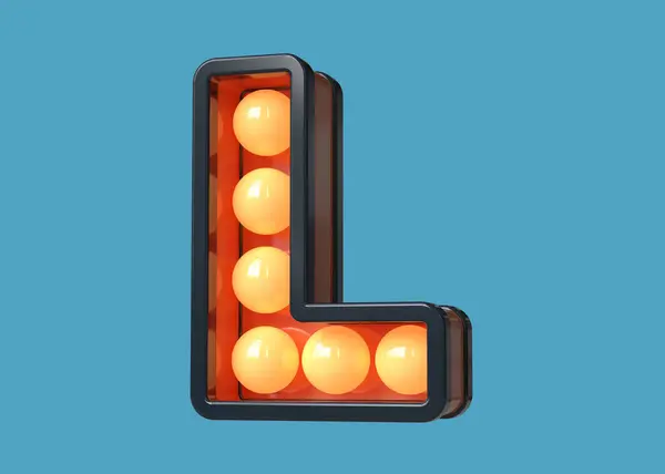 オレンジ色のライトが付いている青い電球の玄関の手紙 フォント3DキャラクターL 高品質3Dレンダリング — ストック写真