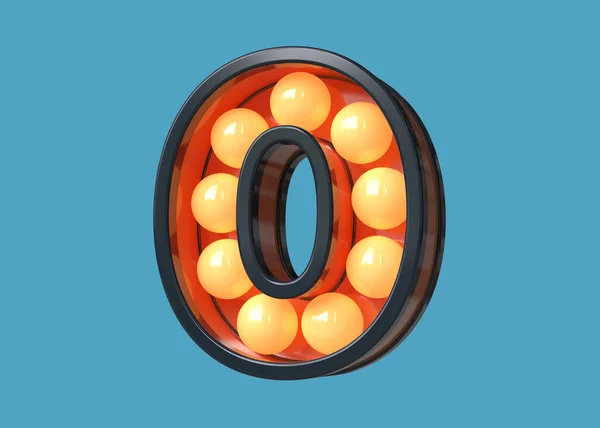 Luminous Bulb Sign Typeset Digit Number Dark Blue Warm Orange — Stock Photo, Image