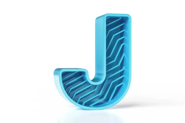 3D反射金属字母J与锯齿形装饰条纹 技术和科学家风格的排字收藏 高分辨率3D渲染 — 图库照片