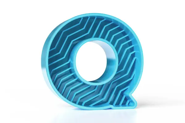 青とアクアの光沢のあるトーンで作られた3DジオメトリックレターQ モダンなクリエイティビティスタイルのデザインプロジェクトに最適です 高リゾリューション3Dレンダリング — ストック写真