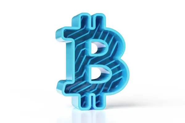 Bitcoin Logo Symbol Aus Blauen Und Aqua Teal Glänzenden Tönen — Stockfoto