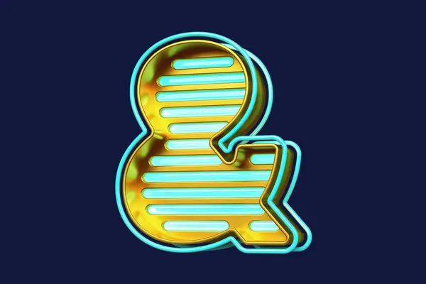 Modern Retro Style Ampersand Symbol Gold Bright Blue Neon Lines — Stock Photo, Image