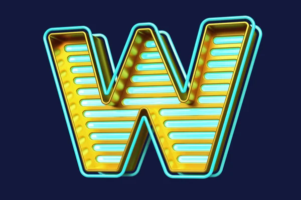 3D colorful cinema club style typeface. Flashy letter W in gold and blue. High quality 3D rendering.