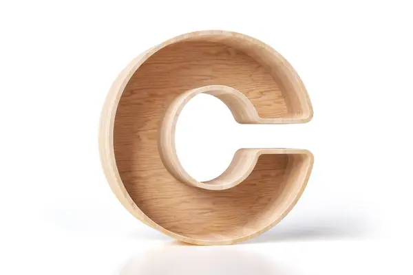 3D字母C由天然松木制成 很好地装饰室内装饰或展示销售产品 高质量3D渲染 — 图库照片