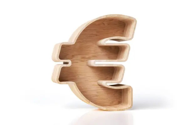 Scaffale Legno Euro Symbol Concetti Vendita Prezzi Prodotti Decorativi Ecologici — Foto Stock