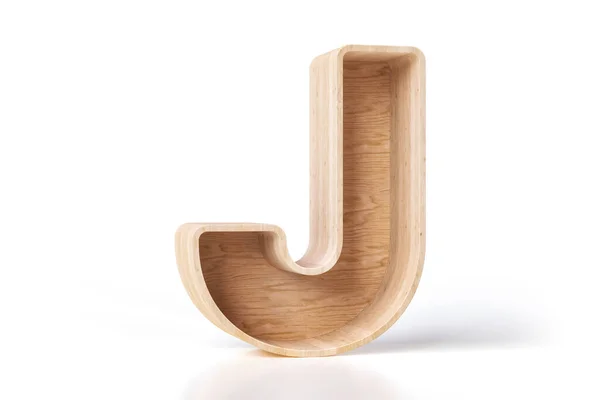 手紙Jの形をした空の木箱 エコフレンドリーまたはバイオ製品を表示するのに最適です 高精細3Dレンダリング — ストック写真