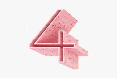 3D izometrik yazı tipi katı gölge tasarımı. Yumuşak pembe terrazzo desenli 4 numara. Yüksek çözünürlüklü 3d görüntüleme.