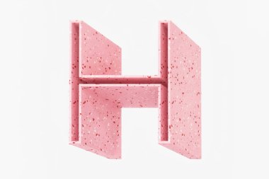H harfi pembe benekli terrazzo taşı retro stili tasarlanmış. Manşet sözcükler yazmak için harika. Klasik tarzda ve modern bir tarzla. Yüksek çözünürlüklü 3d görüntüleme.