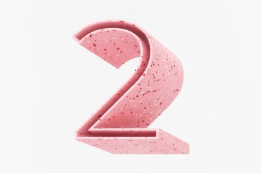 Şirin 3 boyutlu 2 numaralı sağlam uzun gölge tasarımı. Beyaz ve kırmızı benekli pembe renkli terrazzo desenli. Yüksek kalite 3D görüntüleme.