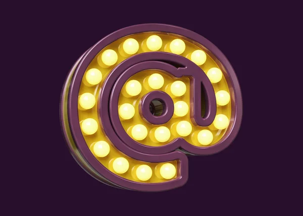 電子メールの形のライト バルブの玄関 紫と黄色のサインで 高品質の3Dレンダリング — ストック写真