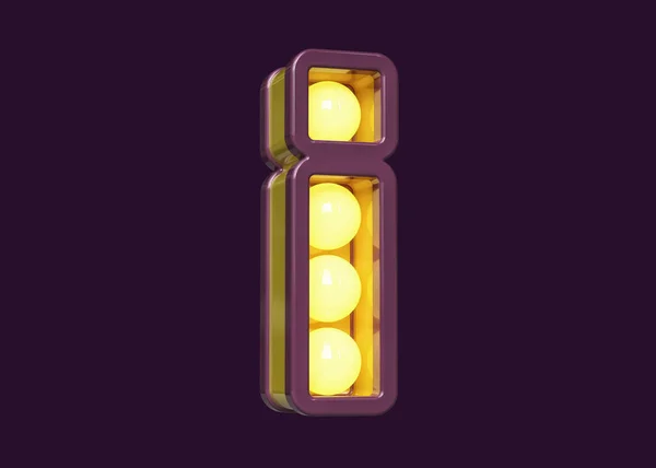 Leuchtendes Glühbirnenschild Form Eines Ausrufezeichens Violett Und Gelb Hochwertiges Rendering — Stockfoto