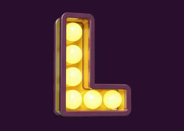 黄色のライトが付いている紫色の電球の玄関の手紙 フォント3DキャラクターL 高品質3Dレンダリング — ストック写真