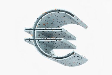 Katı, uzun gölge tarzıyla tasarlanmış üç boyutlu, kusursuz bir avrupa sembolü. Cyan mavi terrazzo taş deseni. Yüksek kalite 3D görüntüleme.