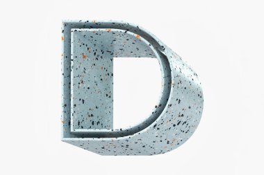 3D yazı tipi harfi D katı gölge tasarımı. Açık mavi terrazzo tarzı desen. Yüksek çözünürlüklü 3d görüntüleme.