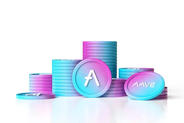 Aave Cryptocurrency Coin Stacks Suitable Digital Investment Financial Protocol Concepts — Stock Photo, Image