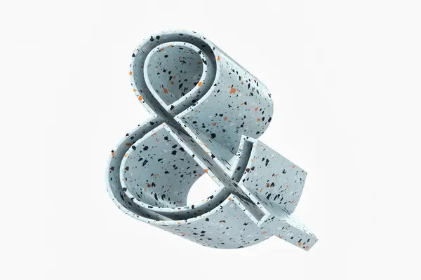 Katı uzun gölge tarzıyla tasarlanmış 3 boyutlu amper ve harf. Cyan mavi terrazzo taş deseni. Yüksek kalite 3D görüntüleme.