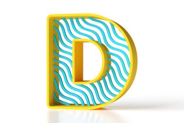 Dalgalı şekilli sarı ve mavi mat plastikinden yapılmış 3D geometrik harf. Yüksek çözünürlüklü 3B görüntüleme.