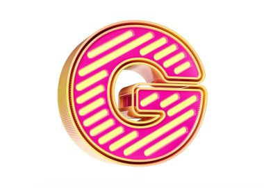 Parlak ve parlak harfli G harfi altın sarısı ve pembe renk şeması. Promosyon metinleri, baskılar, reklamlar ve web projeleri için uygun illüstrasyon. Yüksek kalite 3B görüntüleme.
