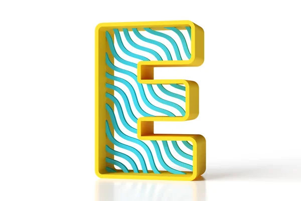 Plasticine font style letter E 3D designed with yellow borders and blue waves. High quality 3D rendering.