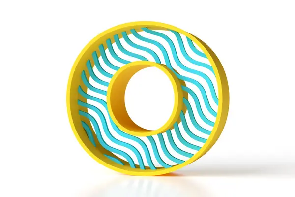 黄色の境界線と青い波でデザインされた新鮮なスタイルの手紙O 高品質の3Dレンダリング — ストック写真