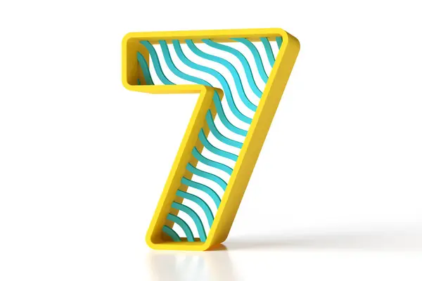 Geometric Number Made Yellow Blue Matte Painted Plastic Wavy Shapes — Stock Photo, Image