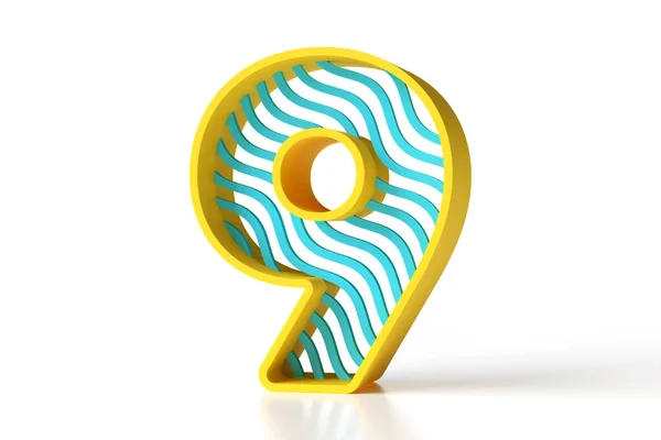 Number Made Yellow Outline Blue Wavy Pattern High Quality Rendering — Stock Photo, Image