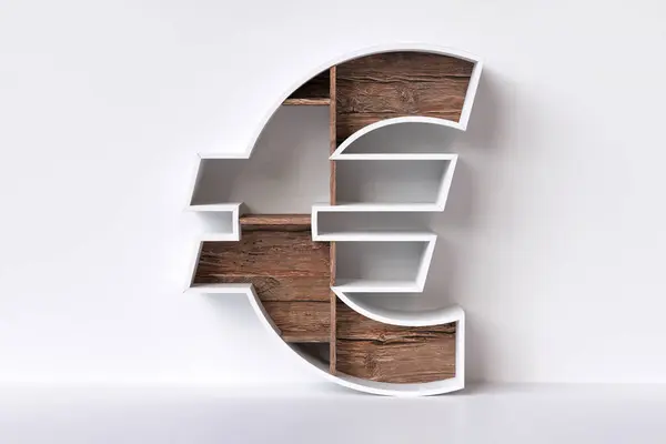 Euro Sinal Forma Uma Prateleira Feita Folheado Bordo Tábuas Madeira — Fotografia de Stock