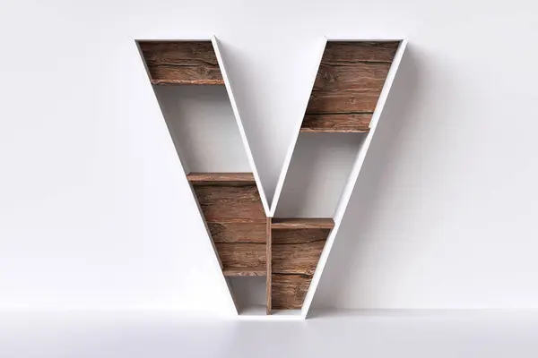 Store Raw Wood Shelves Shape Letter Nice Display Eco Friendly — Stock Photo, Image