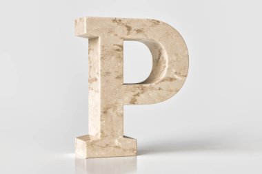Bej ve kahverengi desenli mermer harfli P harfi. Yüksek kalite 3D görüntüleme.