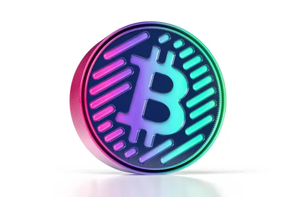 Canlı Bitcoin 3D simgesi pembeden yeşil gradyana. Yüksek kalite 3B görüntüleme.