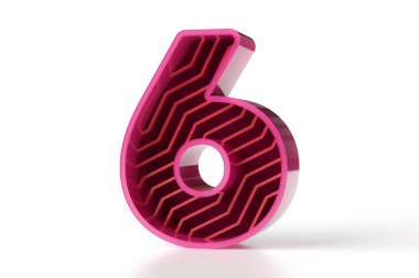 Kırmızı pembe 3D parlak harf koleksiyonu. Teknoloji ve oyun alanlarında modern bir konsept içinde satış reklamcılığı için tasarlanmış 6 numara. Yüksek çözünürlüklü 3B görüntüleme.