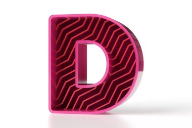 D harfi, zikzak çizgisi şeklinde dizayn edilmiş. Parlak pembe ve yakut rengi 3D yazı tipi modern tasarım sporları ve oyun konsepti için harika. Yüksek çözünürlüklü 3B görüntüleme.