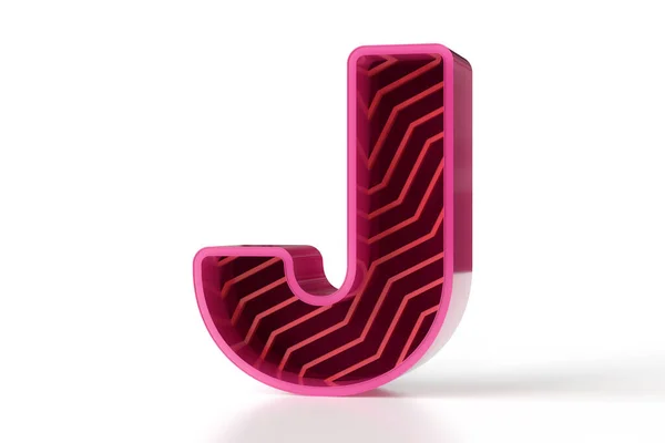 3D光滑的金属字母J与锯齿形装饰线条 技术和科学家风格的排字收藏 高分辨率3D渲染 — 图库照片