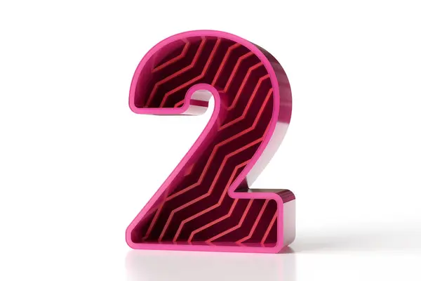 Futuristic Tech Style Typography Number Two Bright Colors Pink Maroon — Stock Photo, Image
